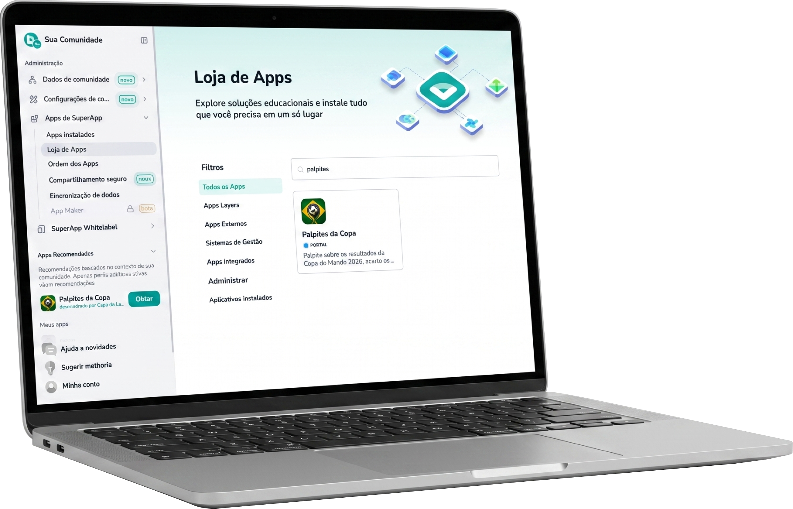 Loja de Apps do SuperApp da Layers com o app Palpites da Copa